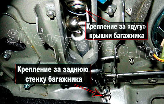 Установка амортизаторов на крышку багажника Авео - Крепление амортизатора к крышке багажника