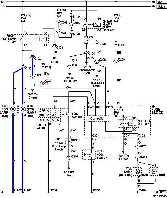 Схема подключения ПФТ на модели Шевроле Авео до 2008 года 